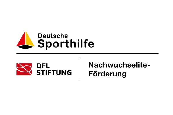 Logos der DFL Stiftung und der Deutschen Sporthilfe mit dem Hinweis "Nachwuchselite-Förderung".
